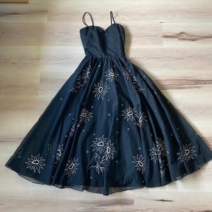 Vintage 60s Black Evening Midi Dress, Size XXS